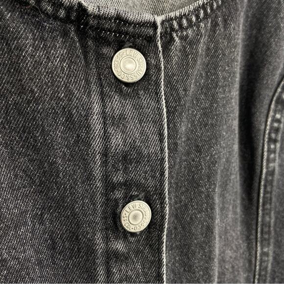 Levi’s Tuli front button closure denim mini dress scoop neck black/gray - Picture 4 of 9